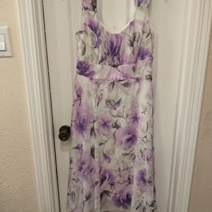 Tea Length Dress with Mesh Floral Overlay